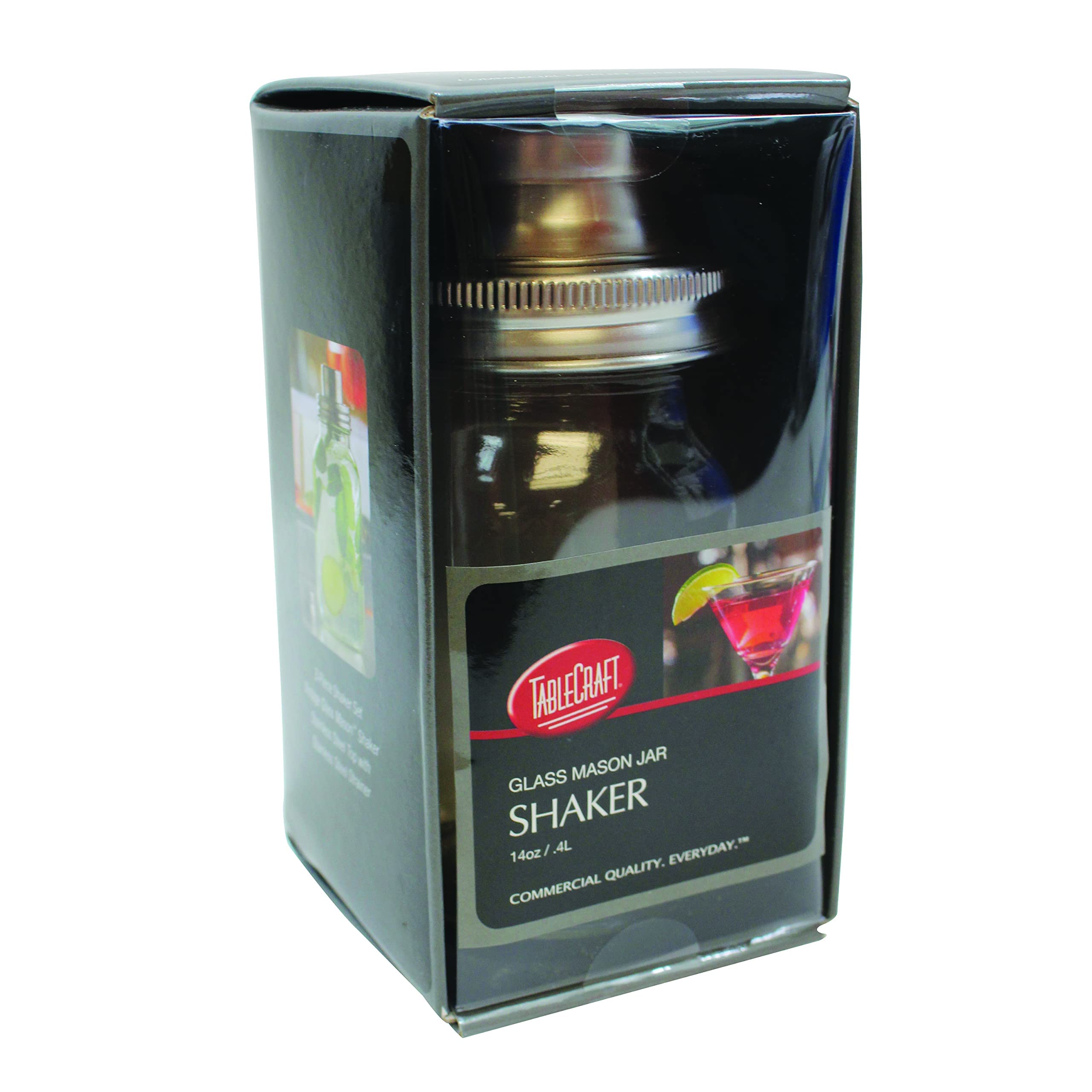 MJS14 Cash & Carry Mason Jar coctelera, 14 onzas., apto para lavavajillas, 18/8 superficie de acero inoxidable, vidrio 6
