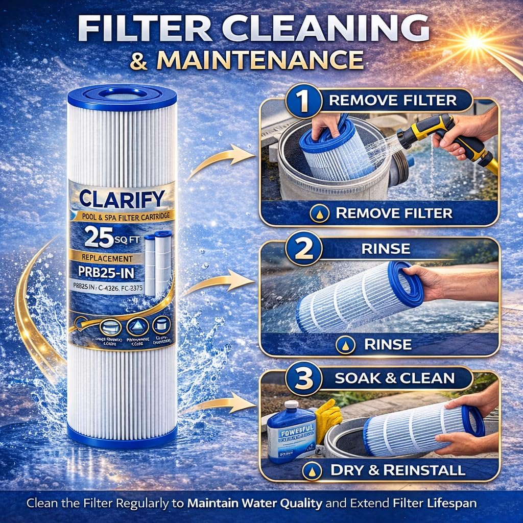 PRB25-IN Hot Tub Filter Replacement for C-4326, FC-2375, 303909 – 25 Sq Ft Spa Filter Cartridge Compatible with Pleatco PRB25-IN, Unicel C-4326, Filbur FC-2375, 5" x 13-5/16", 2-1/8" Open Top & Bottom
