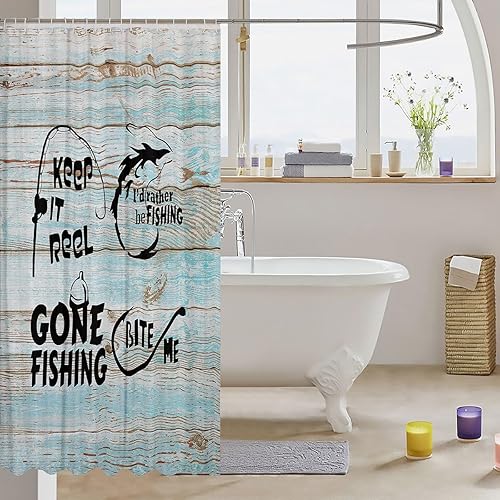 Miniatura 3 de Cortina de ducha de lago para niños, adolescentes, jóvenes, decoración de casa de lago, cortina de ducha de tela, barra de pesca náutica, juego de