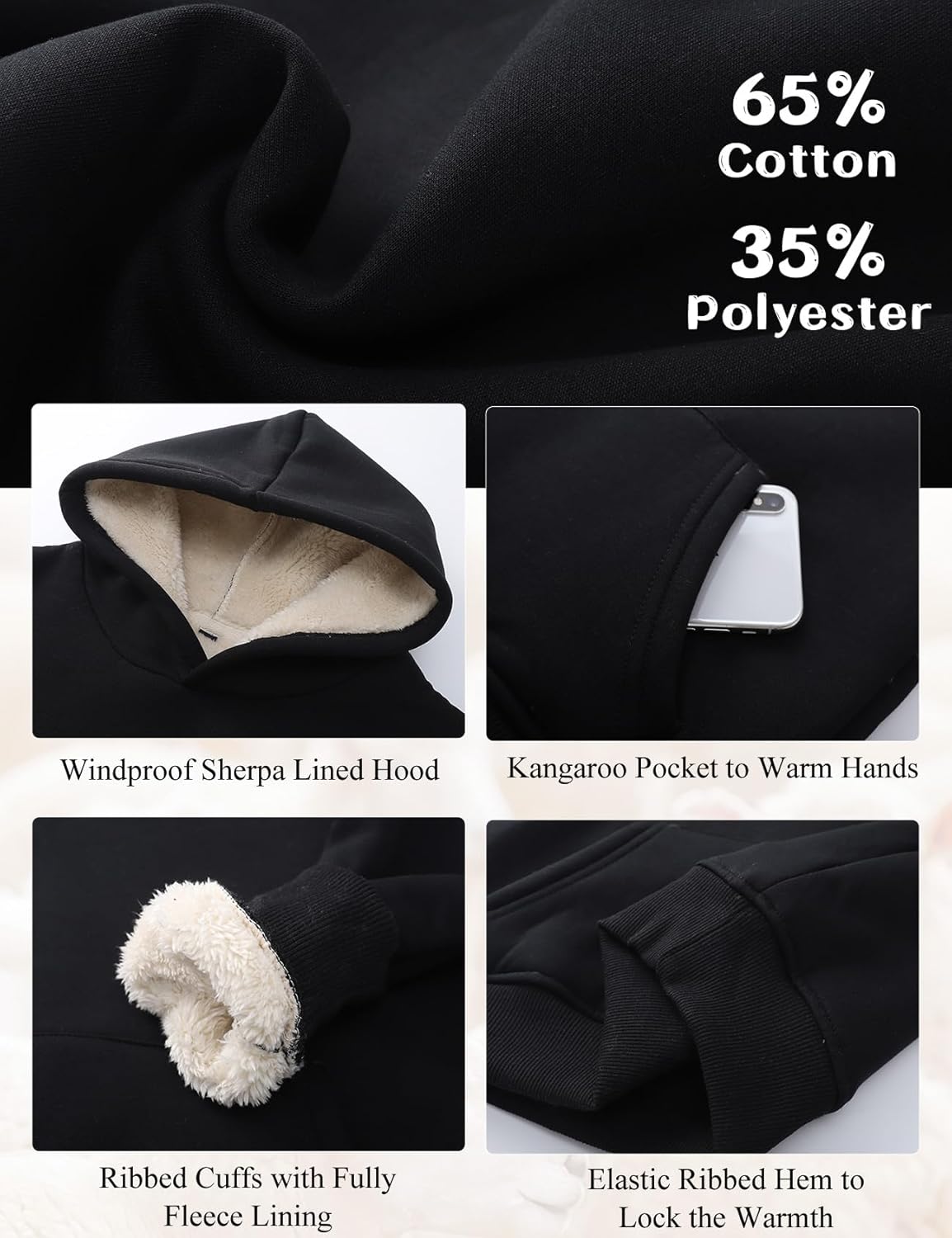 Kissonic Unisex Boys Girls Fleece Sherpa Lined Hoodie Winter Warm Kids Hooded Sweatshirt - Image 6