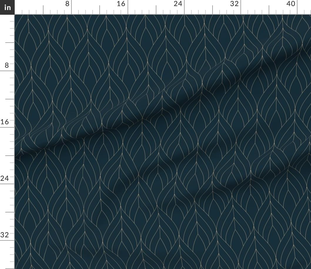 Spoonflower Fabric - Dark Teal Art Deco Flower Petal Simple Elegant 1920 Printed on Petal Cotton Fabric Fat Quarter - Sewing Quilting Apparel Crafts Decor