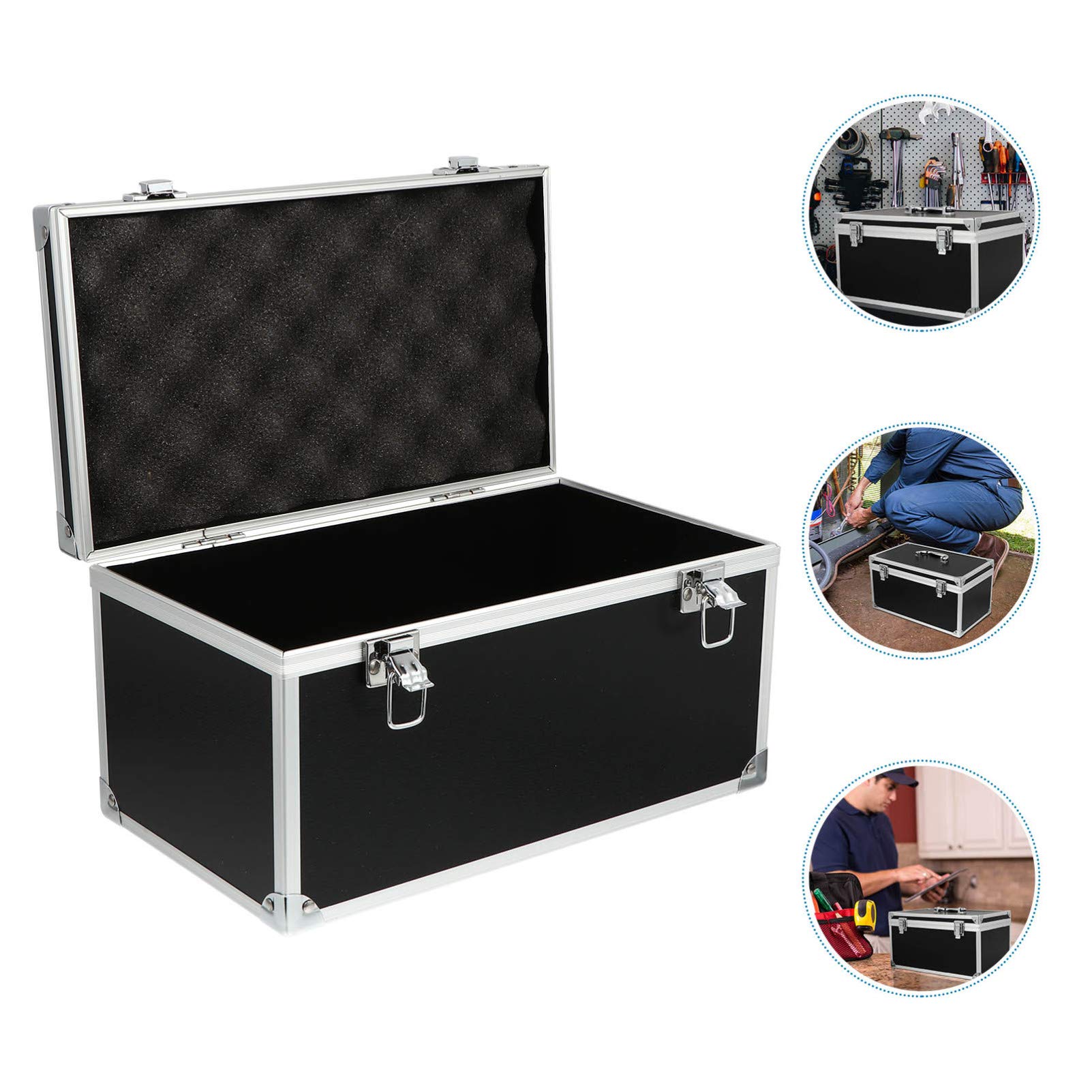 Custodia Rigida In Alluminio Nero Valigetta Antiurto Degli Attrezzi Con Schiuma Per Strumenti di Prova Fotocamere Strumenti Parti Meccanici Garage Strumento 29x16x15cm