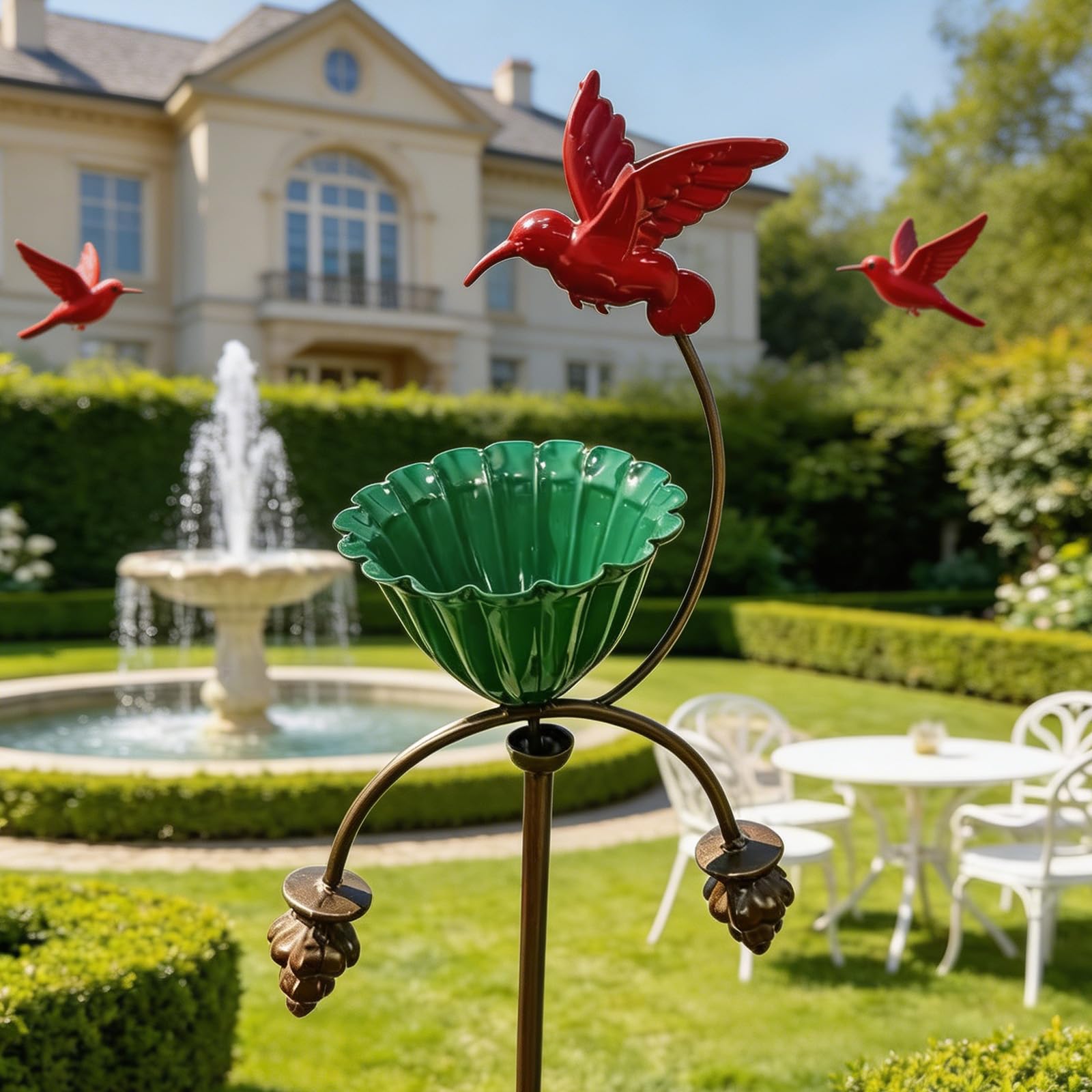 Vaschetta per uccelli Vassoio in ferro a forma colibrì Mangiatoia per uccelli Resistente in piedi Vaschetta per uccelli Decorazioni da giardino Paletti da giardino Stazione alimentazione