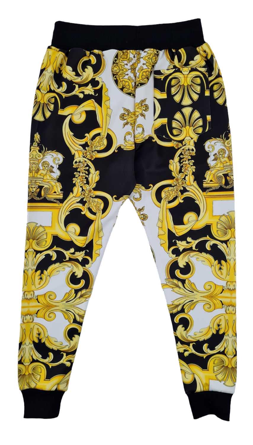 Time Is Money Tuta da uomo con stampa barocca, motivo oro e nero, felpa con cappuccio e cerniera e pantaloni da jogging abbinati