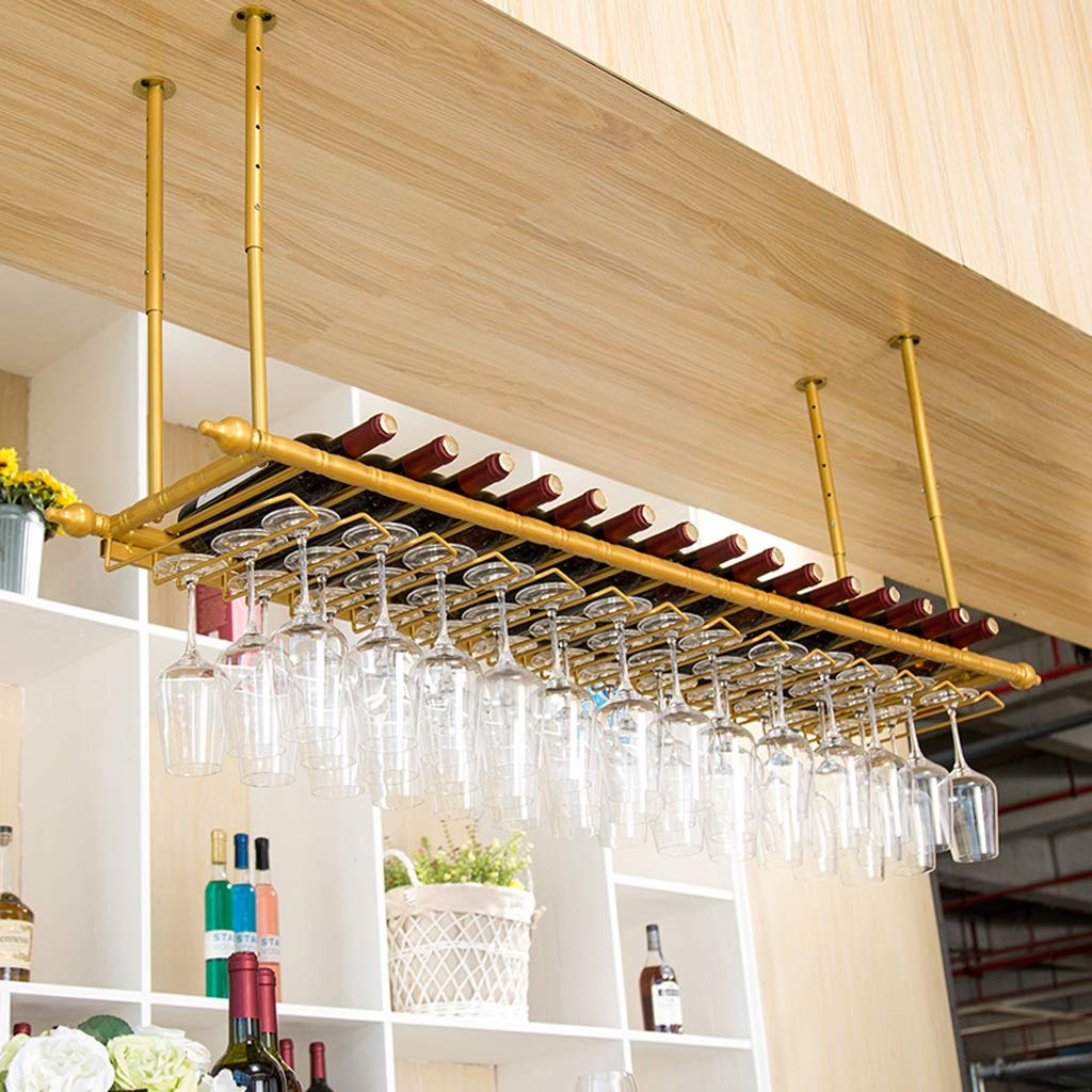 Présentoir à vin de restaurant et bar suspendu au plafond couleur or 120cm
