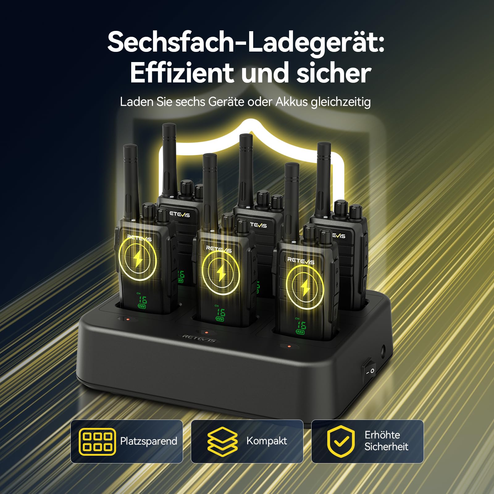 Retevis RT21H Talkie Walkies, Radio Bidirectionnelle à Écran Caché, Indice d'Étanchéité IP54, Chargeur Robuste Type-C à 6 Emplacements,Talkies-Walkie Rechargeables pour Écoles, Hôtel（6 pièces, Noir