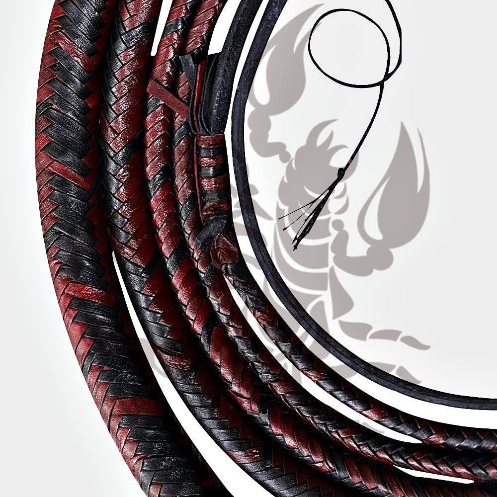 Scorpions Bull Whip Genuine Cow Hide Leather 3-8 Feet 12 Strands Rope Core Equestrian Braided Bullwhip for Cracking Farming