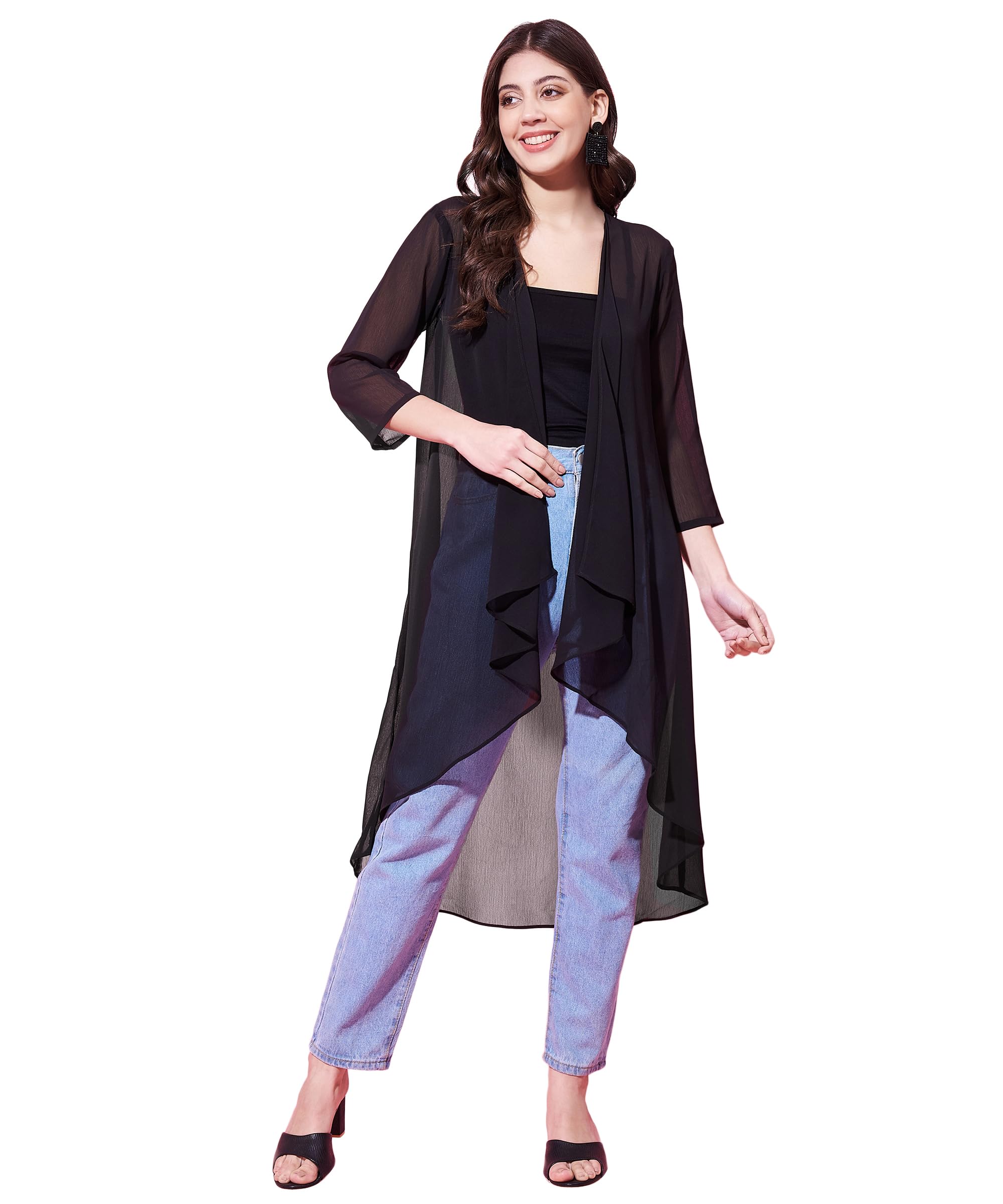 fbella Women Black Chiffon Asymmetric Shrug-picture-46