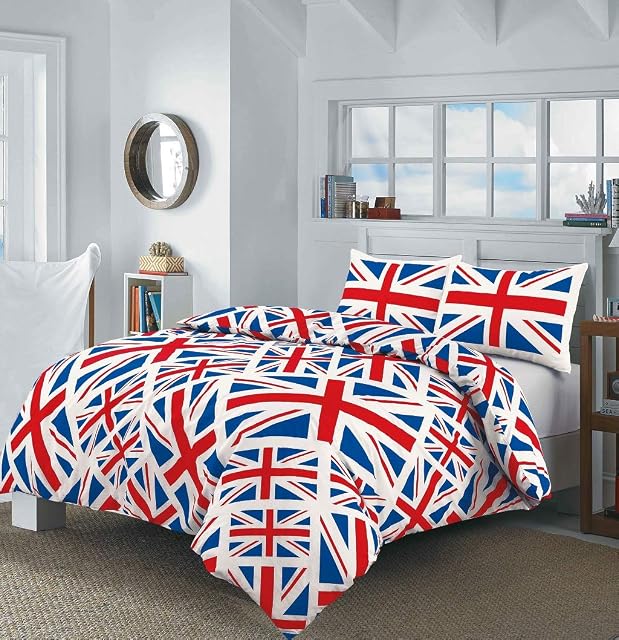 NZ Union Jack Flag Pattern Luxurious Duvet Cover Sets Bedding Sets With Matching Pillowcases (Red, Single)