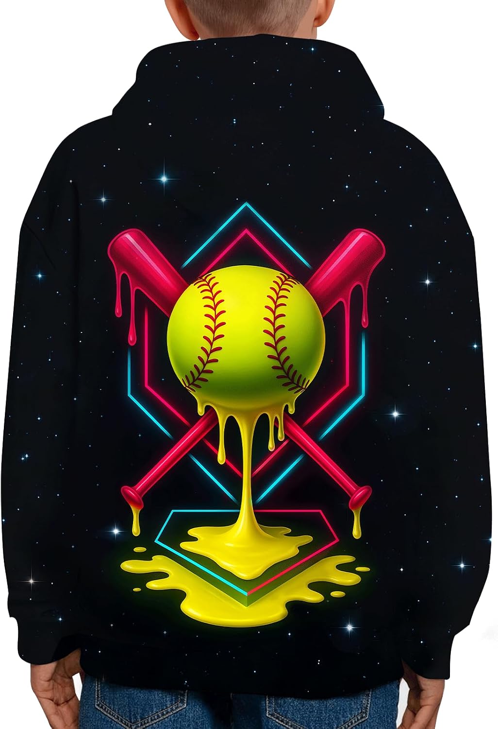 Sports Drip Neon Kids Youth Hoodie Pullover Sweatshirt Gift for Boys Girls Teens School Game Day Everyday Wear