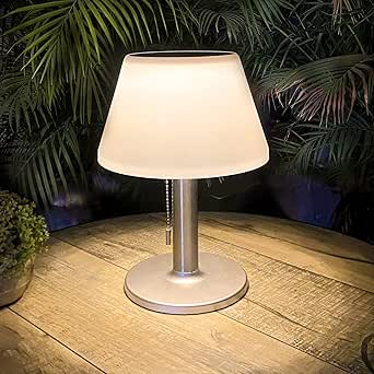 shumi Solar Table Lamp Outdoor Indoor - 3 Lighting Modes, Eye-Caring LED Waterproof Cordless Solar Desk Lamp with Pull Chain for Outside Patio Garden Bedroom Living Room(White Modern Decor)