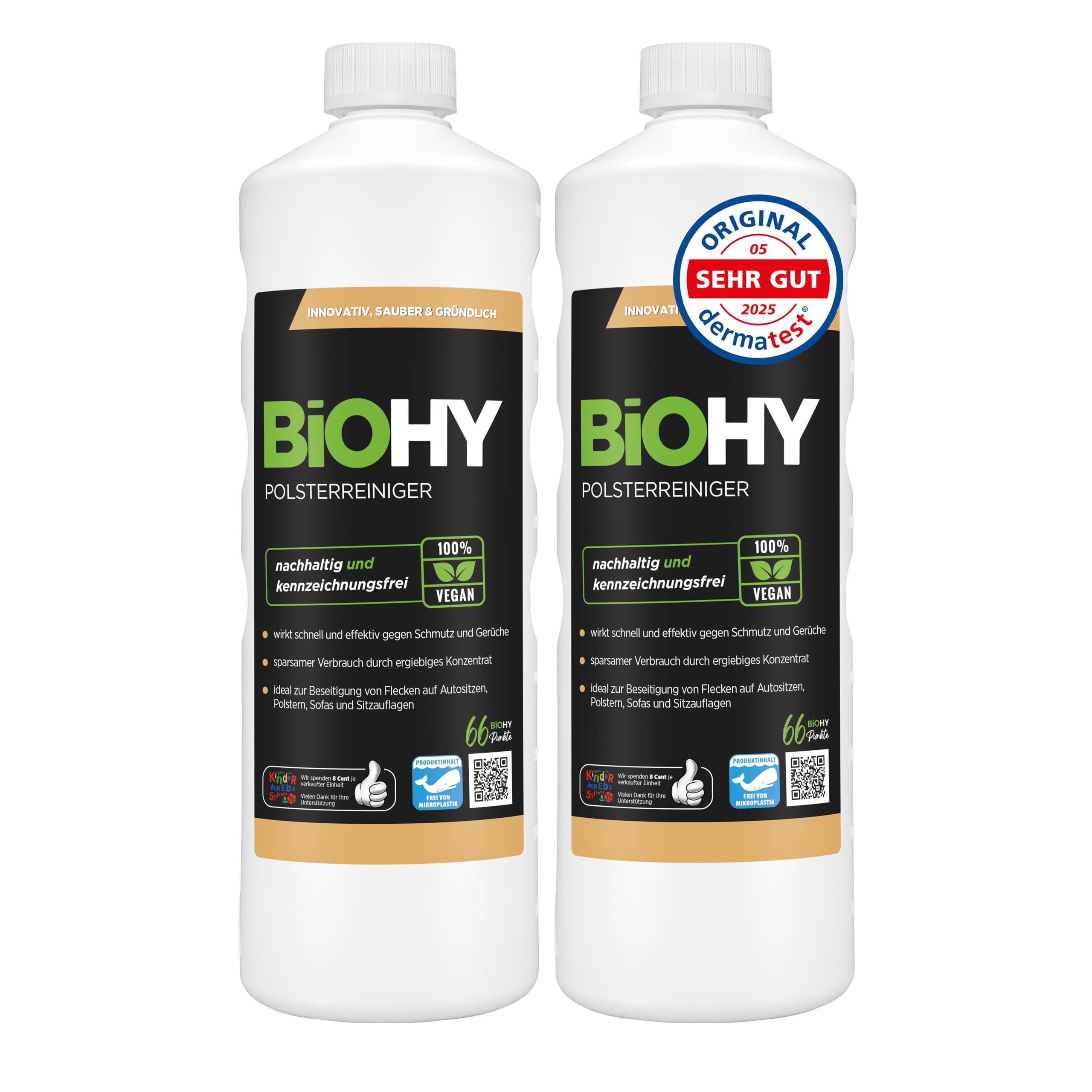 BiOHY Spezial Polsterreiniger (2 x 1 liter) | Konzentrat für Sofas, Polstermöbel, Teppiche & Textilien | für Nasssauger & Waschsauger | Fleckentferner | effektiver Textilerfrischer
