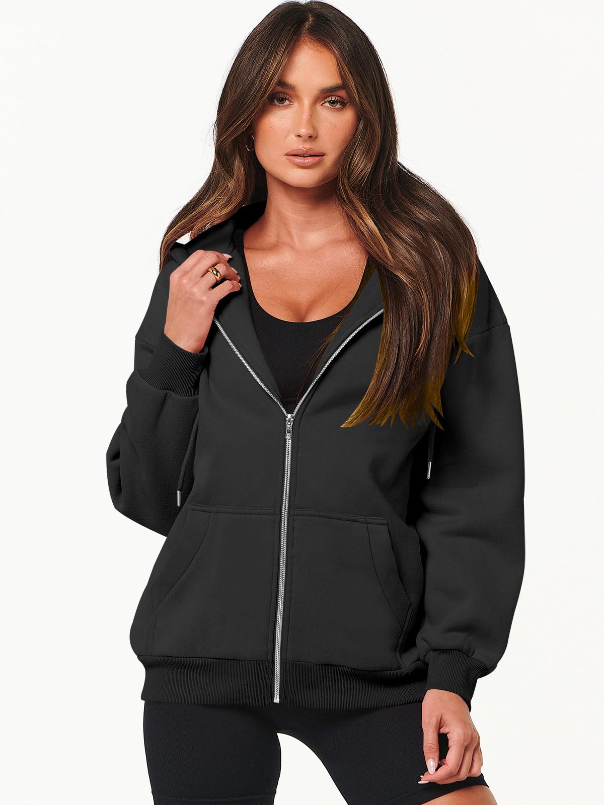 Damskie bluzy z kapturem oversize z zamkiem błyskawicznym bluzy Y2K ubrania urocza nastolatka jesień kurtki na co dzień z kieszeniami