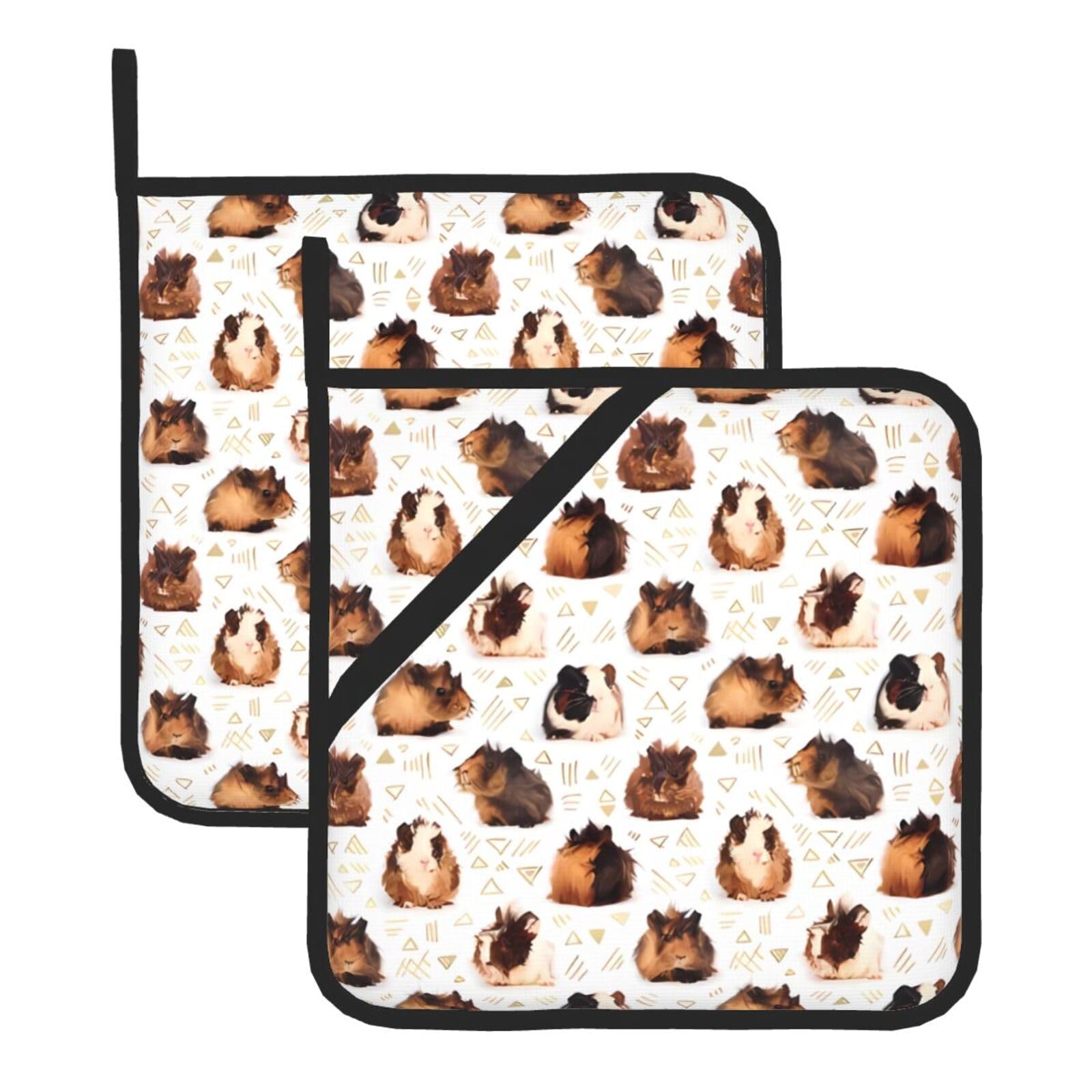 WHJSHOP Guinea Pigs Prints Square Hot Pads for Kitchen Counter - Thick Heat Resistant Trivets for Microwave & Oven, BBQ Grilling Cover (2 Pack)