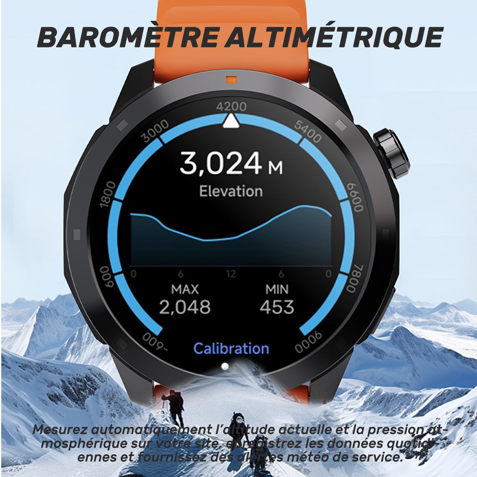 Orologio GPS impermeabile Orologio da uomo donna sportivo multi attività pedometro chiamate Bluetooth lunga durata monitoraggio frequenza bussola monitoraggio pressione atmosferica, Altimetro 1ATM