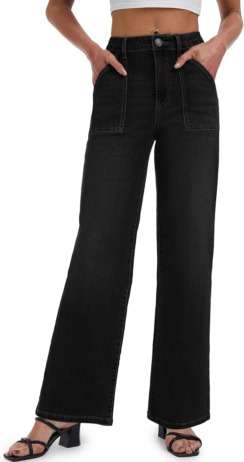 YUCOLEN Straight Leg Jeans for Women High Waisted Jeans Loose Wide Leg Stretchy Denim Pants with Pockets Fashion - Image 4