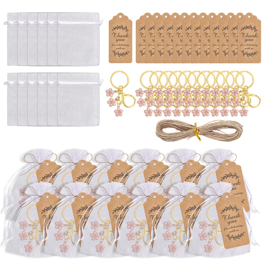 25er Set Gastgeschenke Blumen Schlüsselanhänger Partyaccessoires Schlüsselanhänger Organzabeutel Dankeskarten & Hanfschnüre Festdeko Für Thanksgiving Hochzeit Bridal Shower