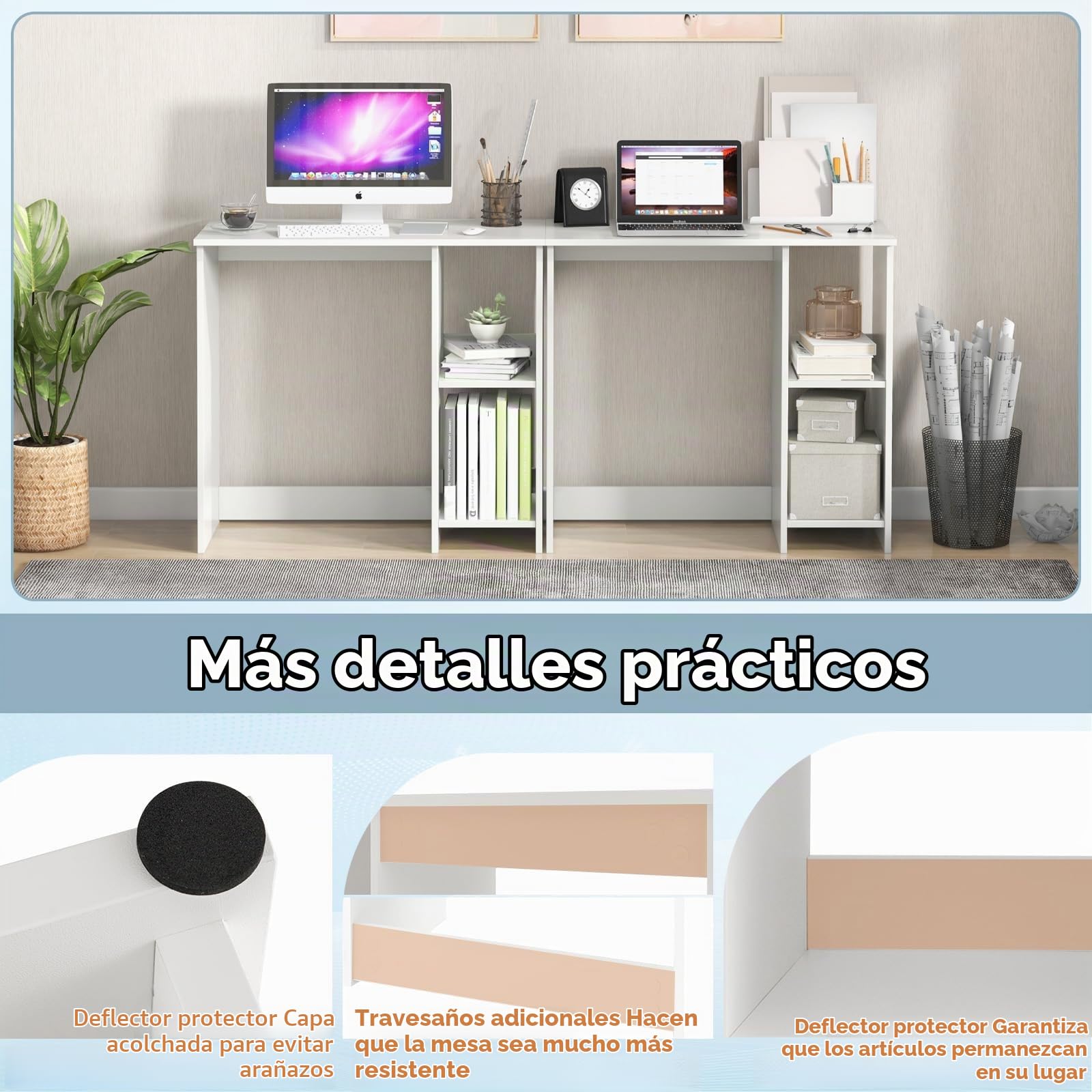 LIFEZEAL Escritorio de Oficina Blanco con 2 Estantes (Blanco)