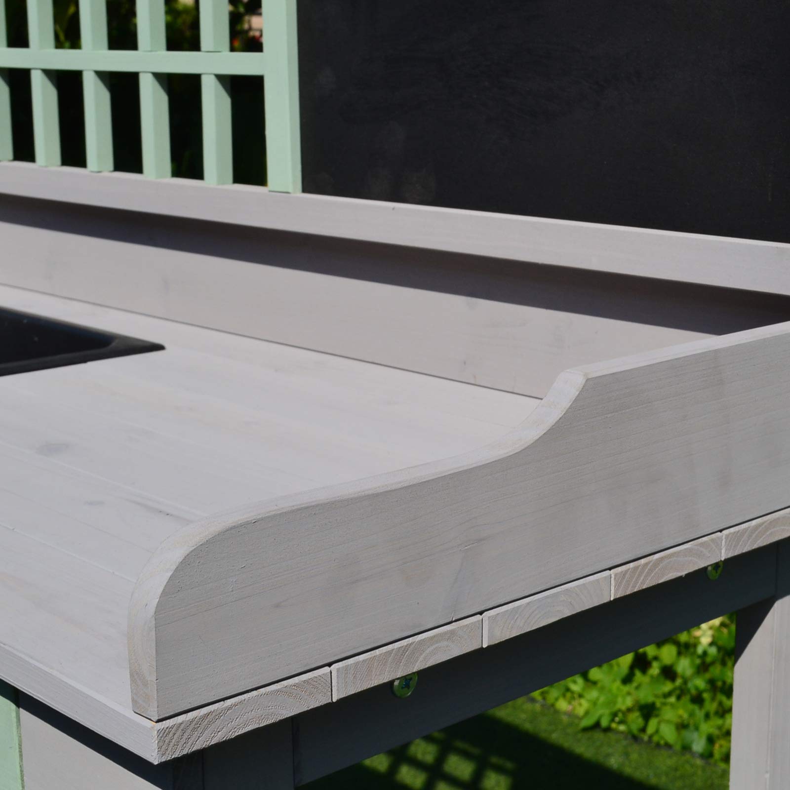 Outsunny - Mesa de jardinería con cajón, estante, fregadero 92 x 42,5 x 119,5 cm. Mesa de plantación de madera maciza, pino pre-aceitado, gris, verde menta