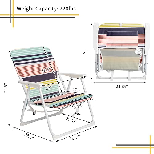 Miniatura 2 de Silla de playa plegable, mochila portátil plegable con reposabrazos de madera, silla de campamento ligera para exteriores, mochila con marco de