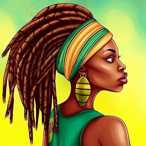 Miniatura 1 de Yomiie Pintura de diamantes 5D afroamericana completa por números, pintura de mujer africana con diamantes, bordado de diamantes de imitación, punto