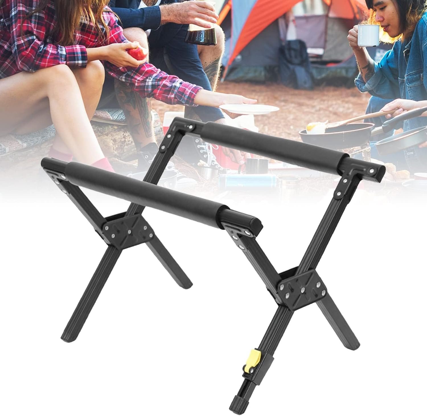 Camping Cooler Stand, Aluminum Alloy Folding Cooler Stand Frame for Outdoor (Black)