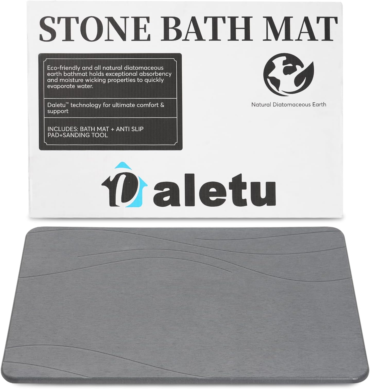 Stone Bath Mat, Quick Dry Diatomaceous Earth Large Stone Mat, Non-Slip Super Absorbent Diatomite Stone Bathroom Mat for Bathroom Floor, Kitchen Counter Dishes, Plant or Pet