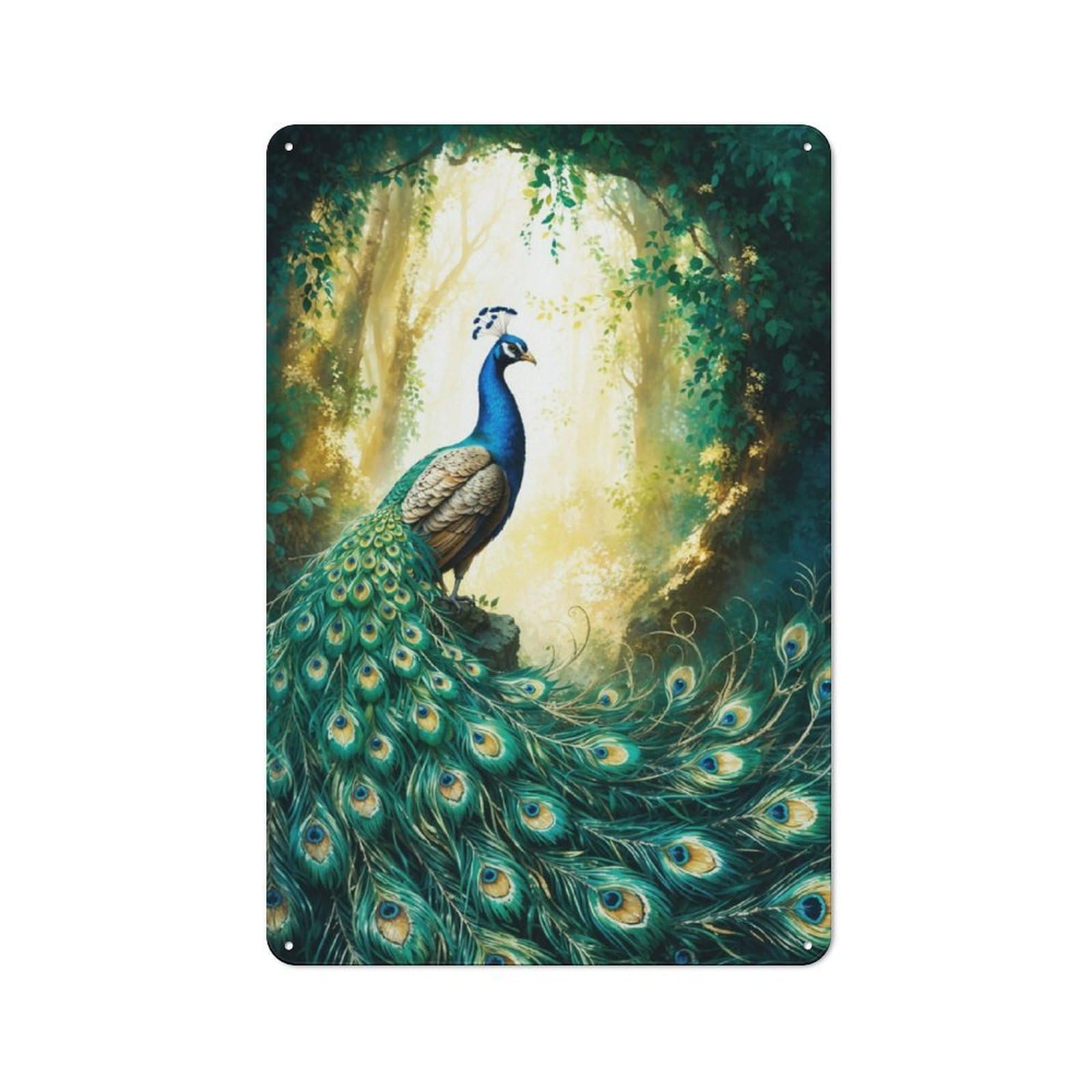 Junmoney Peacock In The Forest For Garden Room Or Summerhouse, Vintage Tin Sign 30X20cm, For Display In Garden Rooms And Summerhouses