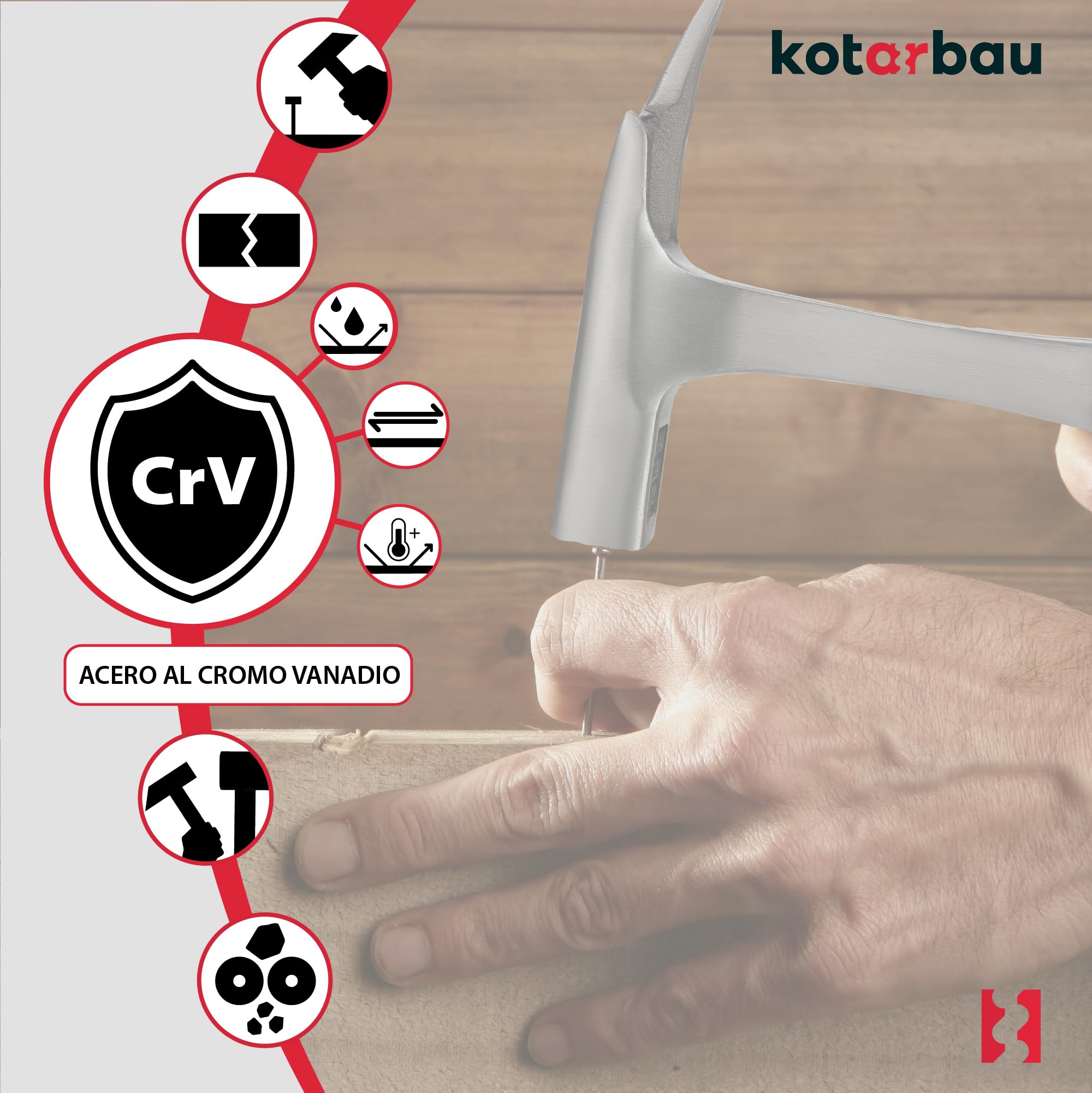 KOTARBAU® Martillo de techado/Martillo de listones 1000g con soporte magnético para clavos, acero forjado, resistente para quitar clavos, amortiguación de vibraciones ergonómica, mango de goma