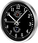 HITO 12 Inch Silent Wall Clock Battery Operated Non Ticking Glass Cover Silver Aluminum Frame, for Kitchen, Bedroom, Home Office, Living Room Decor (12" Black)