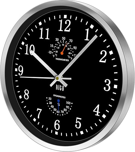 Miniatura 10 de HITO Reloj de pared silencioso Reloj de pared silencioso con marco de metal y tapa de cristal de 10 pulgadas