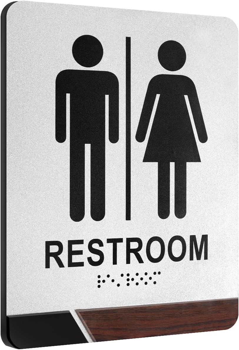 Kas HomeRestroom Sign, Acrylic Self-Stick Bathroom Sign with Symbols, Unisex Bathroom Door Sign for Business Office Restaurant Salon Hotel Toilet Public Restrooms (Silver)