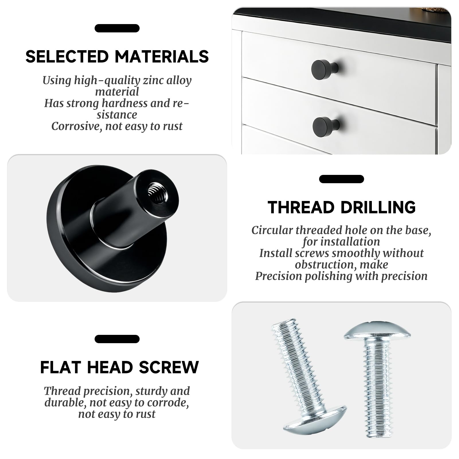 Lotnery 4 Pack Black Round Cabinet Knobs - 25mm Diameter Single Hole Handles for Kitchen Drawers, Cupboards, Wardrobes & Nightstands, Easy to Install, Durable Aluminium Alloy Modern Design - Image 4