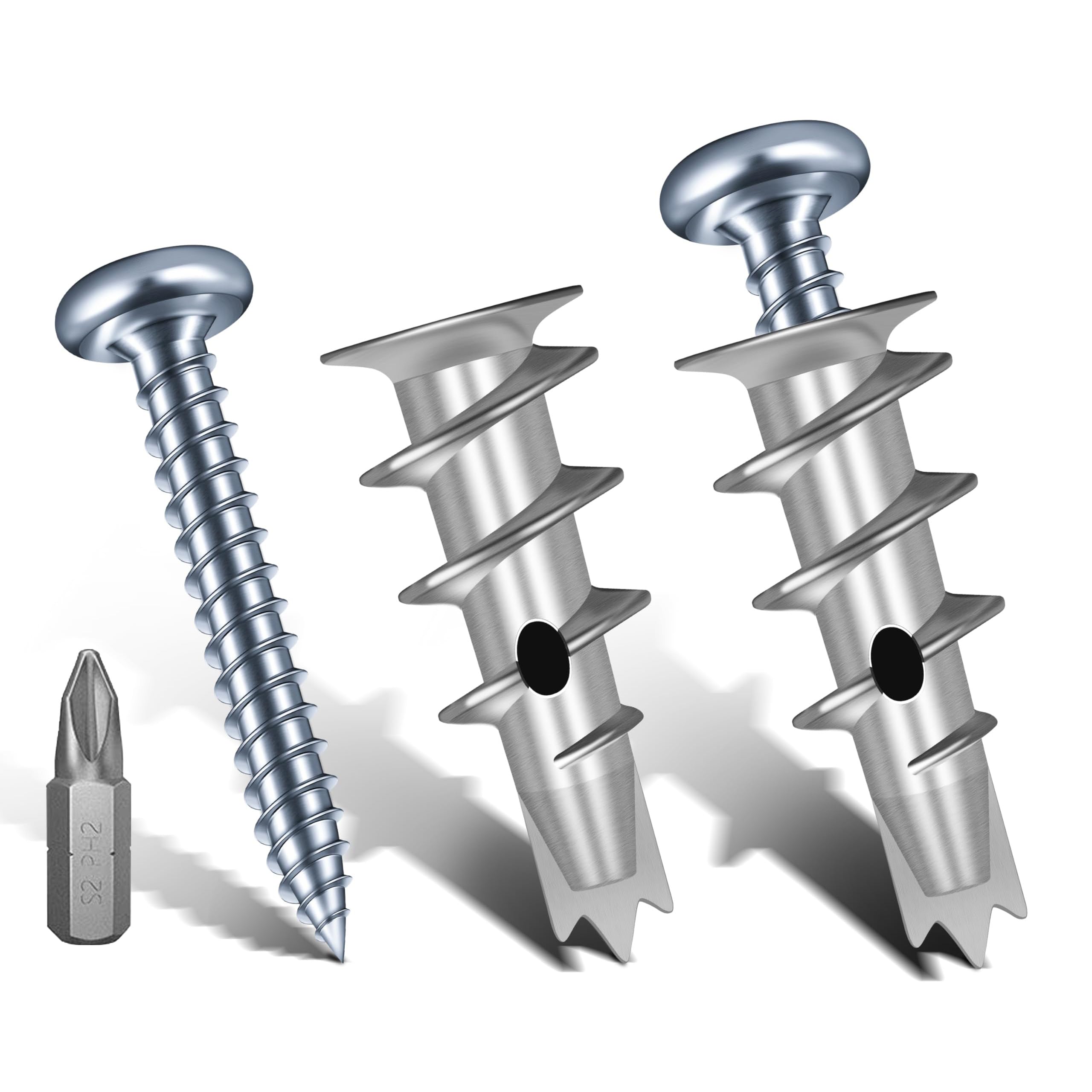 Zynthor 60Pcs Plasterboard Fixings, Plasterboard Wall Plugs and Screws Set, 30Pcs Self Drilling Drywall Anchors and 30Pcs Drywall Screws, Heavy Duty Metal Wall Anchors Kit