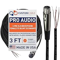 Vista 1 de Custom Cable Connection Micrófono equilibrado Pro-Audio XLR de 3 pies hembra a romo - Cable de instalación blindado económico de 18 AWG
