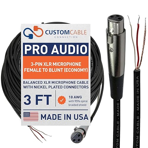 Custom Cable Connection Micrófono equilibrado Pro-Audio XLR de 3 pies hembra a romo - Cable de instalación blindado económico de 18 AWG