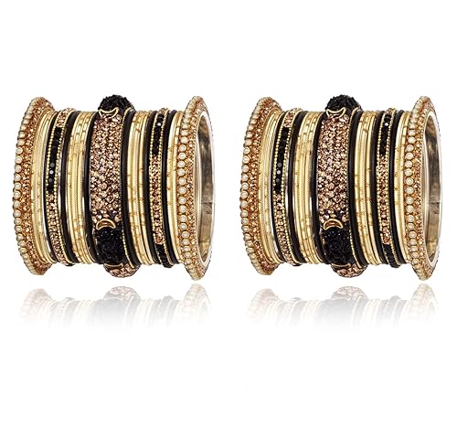 SANARA Beautiful Stones Work Charming Lac Kada Bangle Added Bangles Set for Women & Girls Jewellery (Black, 2.6)