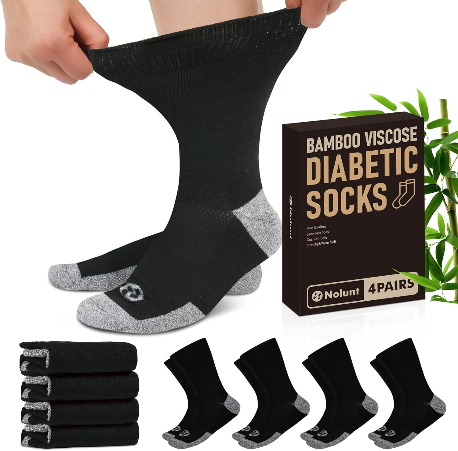 Diabetic Socks for Men,4 Pairs Crew Diabetic Neuropathy Socks for Men Size 9-11/10-13/13-15.