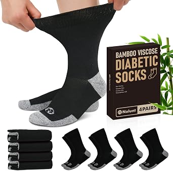 Diabetic Socks for Men,4 Pairs Crew Diabetic Neuropathy Socks for Men Size 9-12/10-13/13-15.