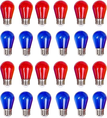 Miniatura 1 de Paquete de 24 bombillas de repuesto de bombillas LED de colores S14, base E26 de 1 W, plástico inastillable, impermeable, bombilla de Navidad para