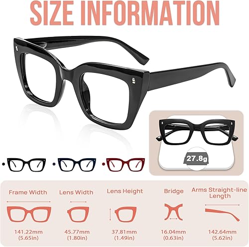 Miniatura 5 de WEMOOTANTS Gafas de lectura de gran tamaño para mujer, lectores gruesos de ojo de gato con bisagras de resorte 1.0 1.25 1.5 1.75 2.0 a 4.0