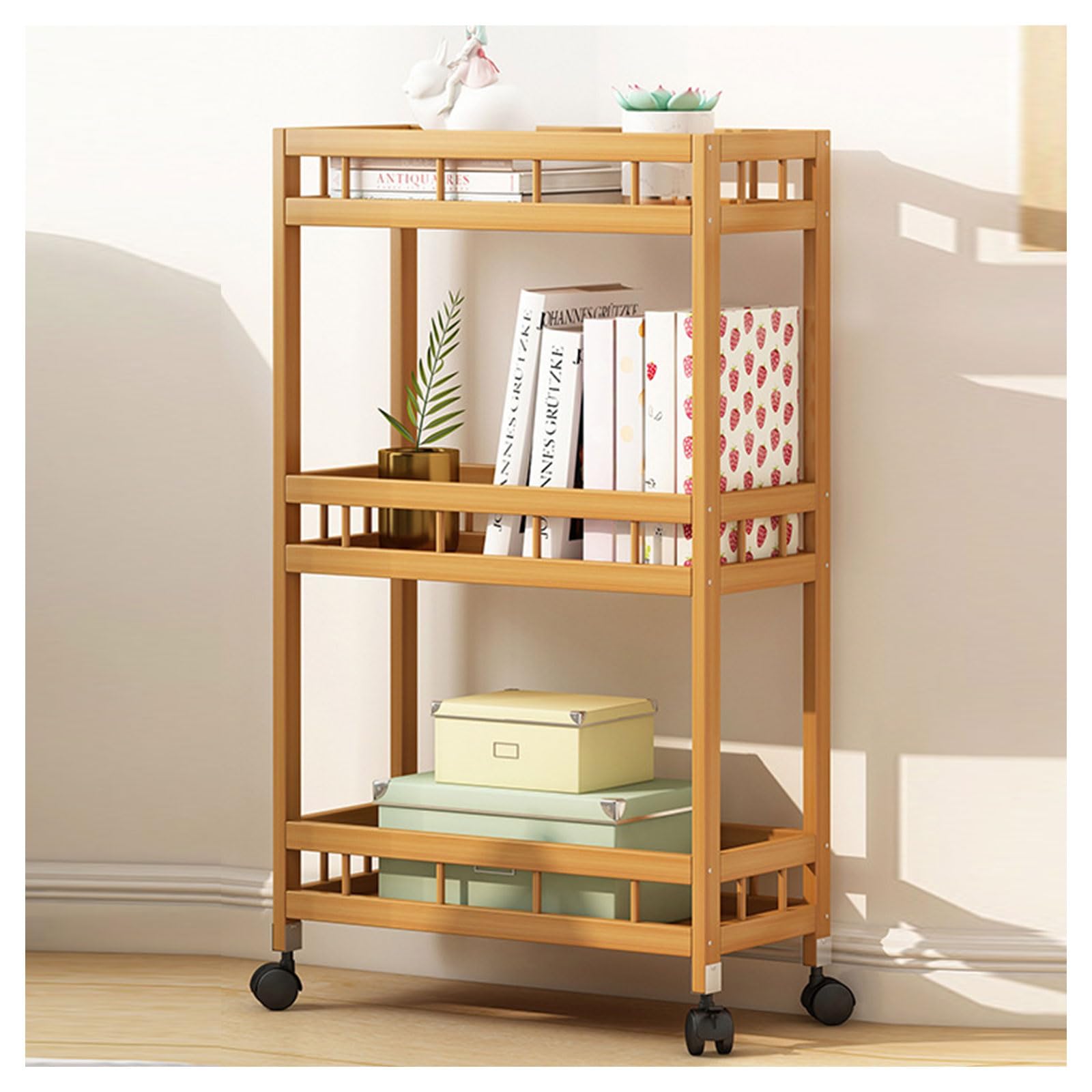 Carrito rodante de madera multicapa con ruedas de alta capacidad de 3 niveles para baño, lavandería, sala de estar, organizador versátil de 40 cm