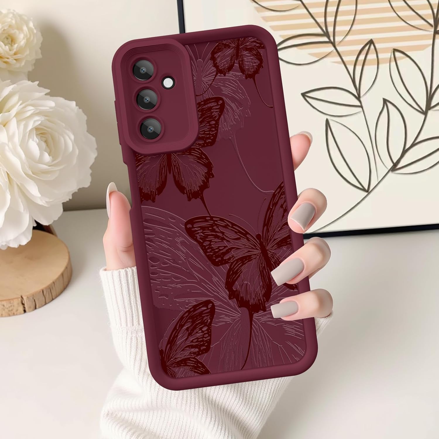 for Samsung Galaxy A16 5G Case, Creative Butterfly Pattern Design for Girl Women, Soft Silicone Shockproof Anti-Scratch Protection Phone Cover for Galaxy A16 (Burgundy Red Butterfly) - Image 4