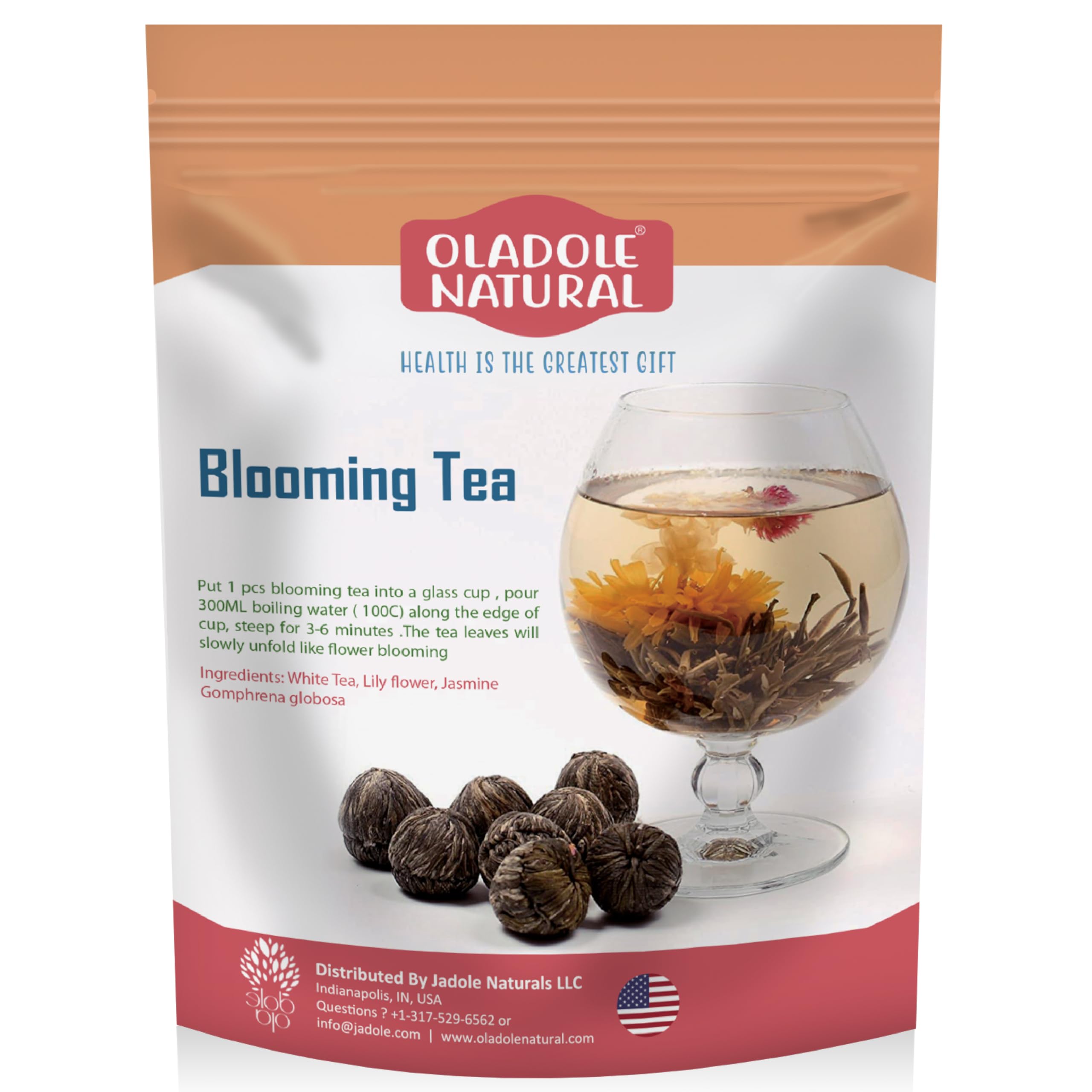 Oladole Natural Blooming Tea Flowers- 8 Pieces | With White Tea, Lily flower, Jasmine, Gomphrena globosa Supports Relaxation and Stress Relief | Handcrafted Artisan Blooms | Non- GMOOladole Natural Blooming Tea Flowers- 8 Pieces | W…