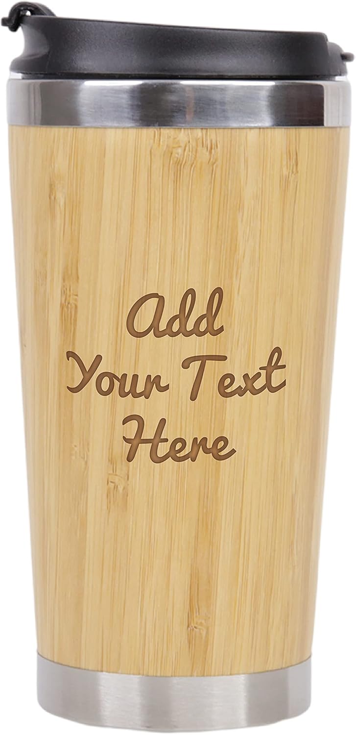Stainless Steel 15 Ounce Bamboo Tumbler, Box Ready for Valentines Day Wedding Anniversary Birthday Christmas (Custom)