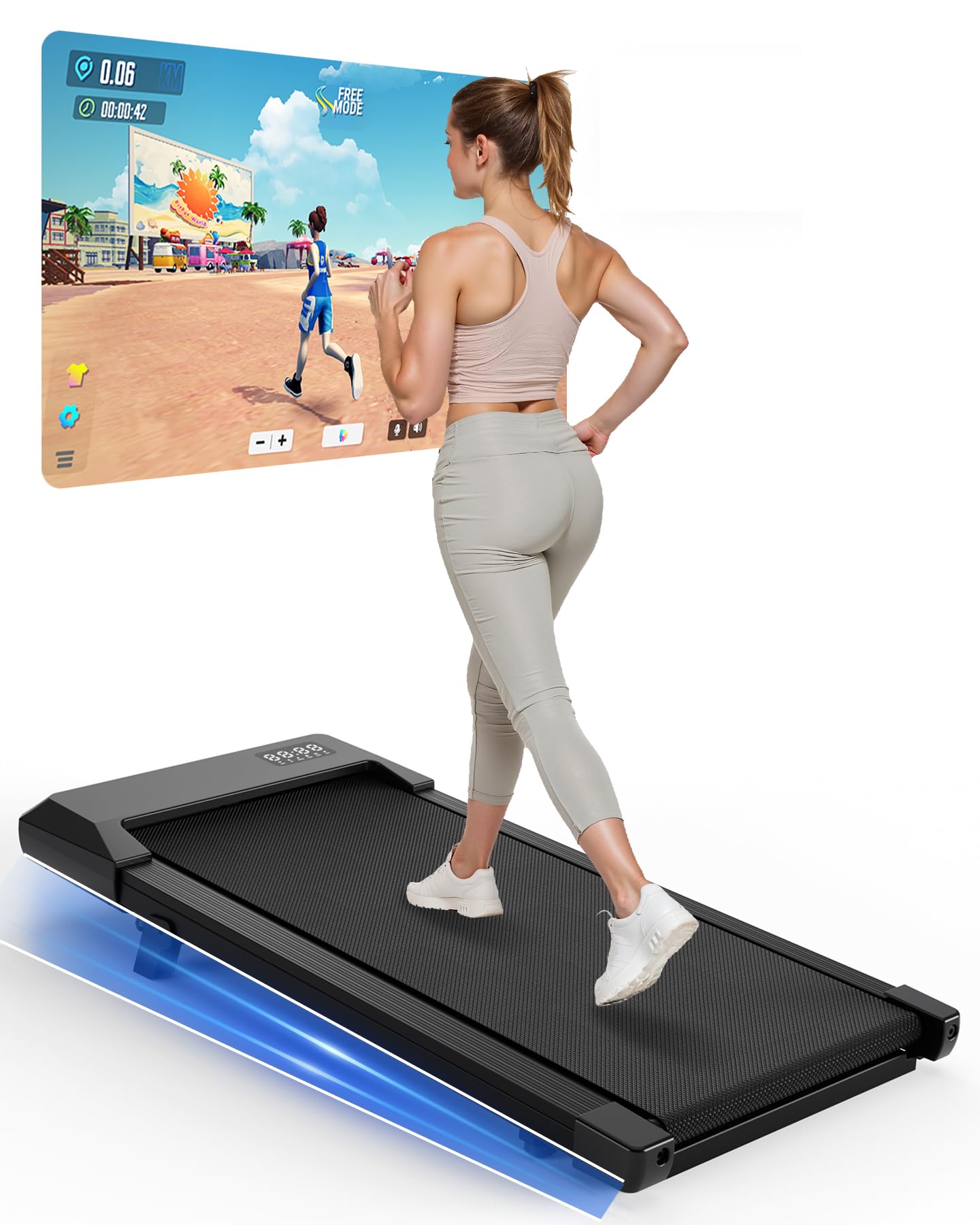 Copant Tapis de Marche, Tapis de Course avec LCD Écarn, 2.5 HP Walking Pad avec APP &Télécommande，Charge Max 136 kg, 1.5-6km/h pour Domicile ou Bureau