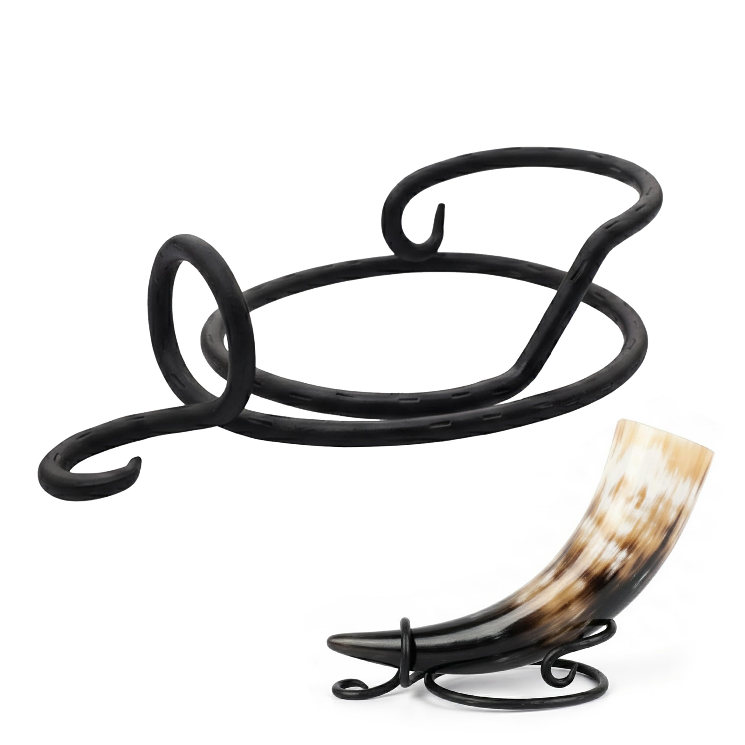 Viking Beer Mead Horn Stand Hand-Forged Rustic Iron Made for Display and Décor
