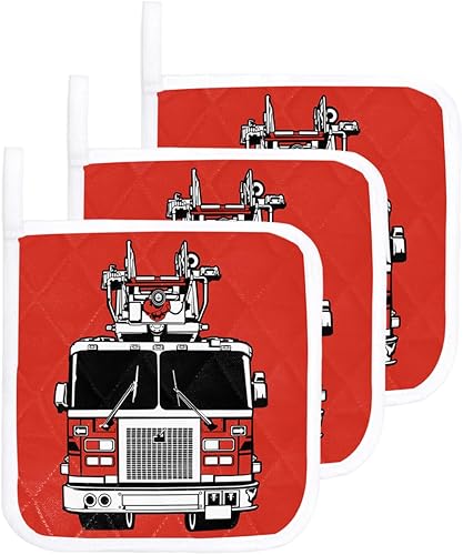 Miniatura 9 de 2 Packs Fire Engine Truck Pot Holders Sets for Kitchen,Oven Pan Plate Bowl Pads Heat Proof Mat with Hanging Loop,Thick Terry Cloth Potholders Soft