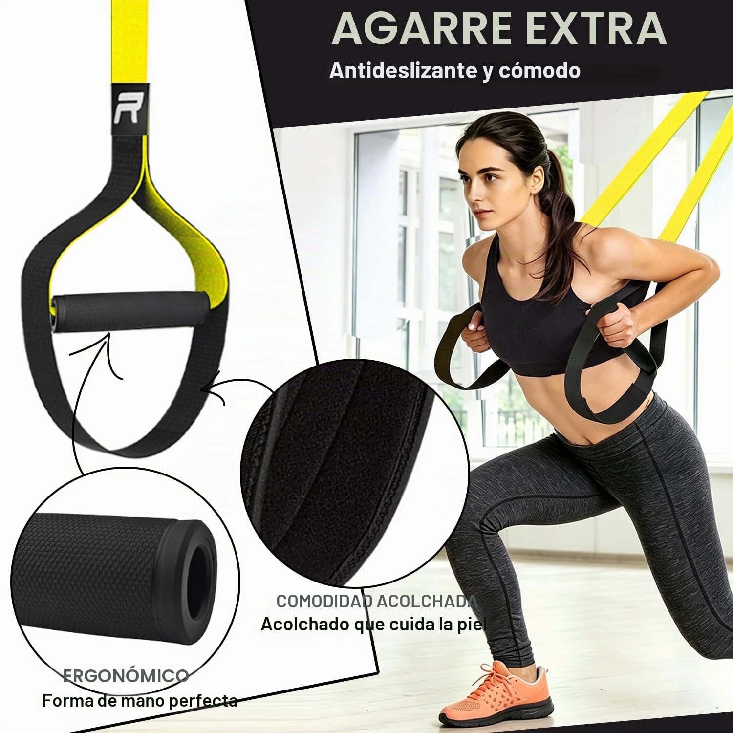 RHINOSPORT Juego de Entrenamiento de suspensión con Anclaje para Puerta Ajustable para Gimnasia en casa Adecuado para Viajes y para el Entrenamiento en Interiores y Exteriores
