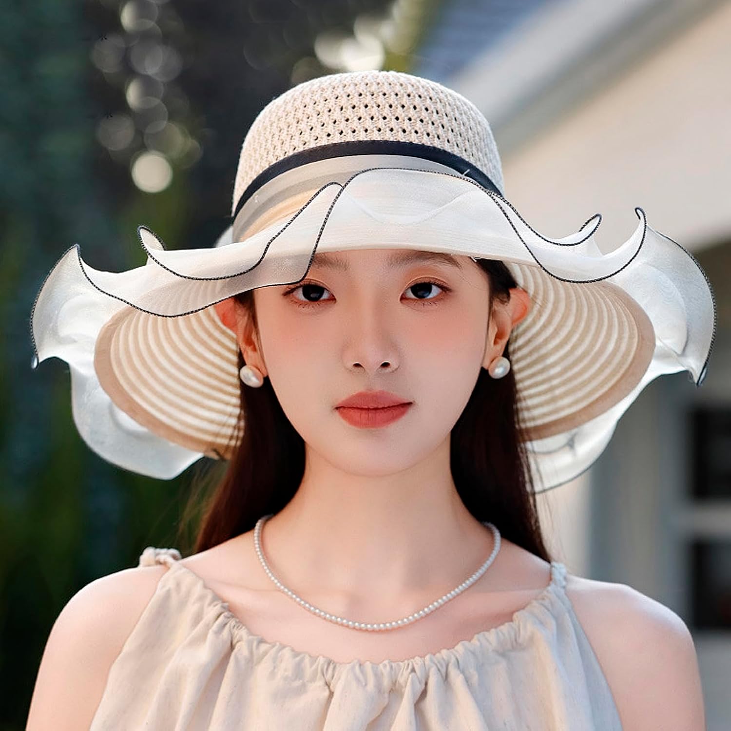 TINAYAUE Women's Derby Hat Elegant Lady Organza Wedding Bowler Cloche Hat Cocktail Tea Party Church Baptism Bridal Dress Hats